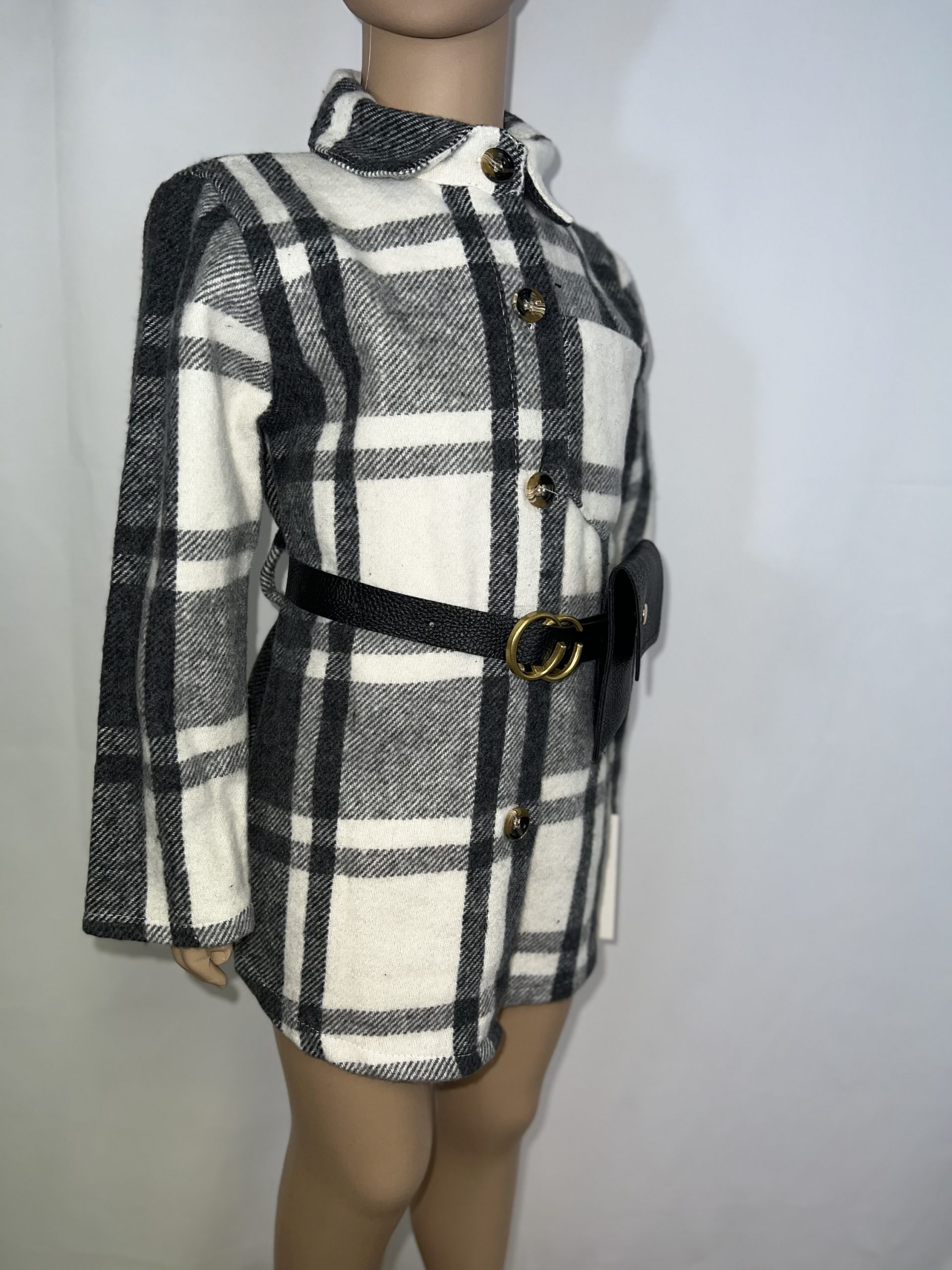 Geruite blouse met bijpassende heup-riem tasje – zwart/witgeruite blouseShoppenvooriedereen