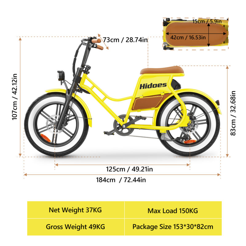 Hidoes C8 E-bike 250 watt motorvermogen topsnelheid 25km/u - Afbeelding 11